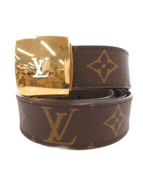 Louis Vuitton Monogram Belt Ceinture LV Cut Leather Brown Gold Colored